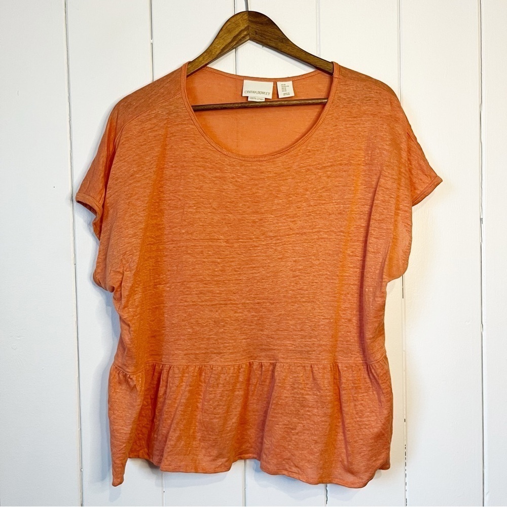 Cynthia Rowley Peach Linen Peplum Top. Size XL.